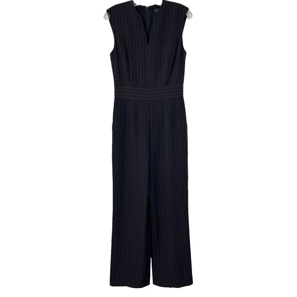 Tahari ASL Black Pinstriped Jumpsuit Sz 6 Long Modern Minimalist Office Siren - Picture 1 of 15
